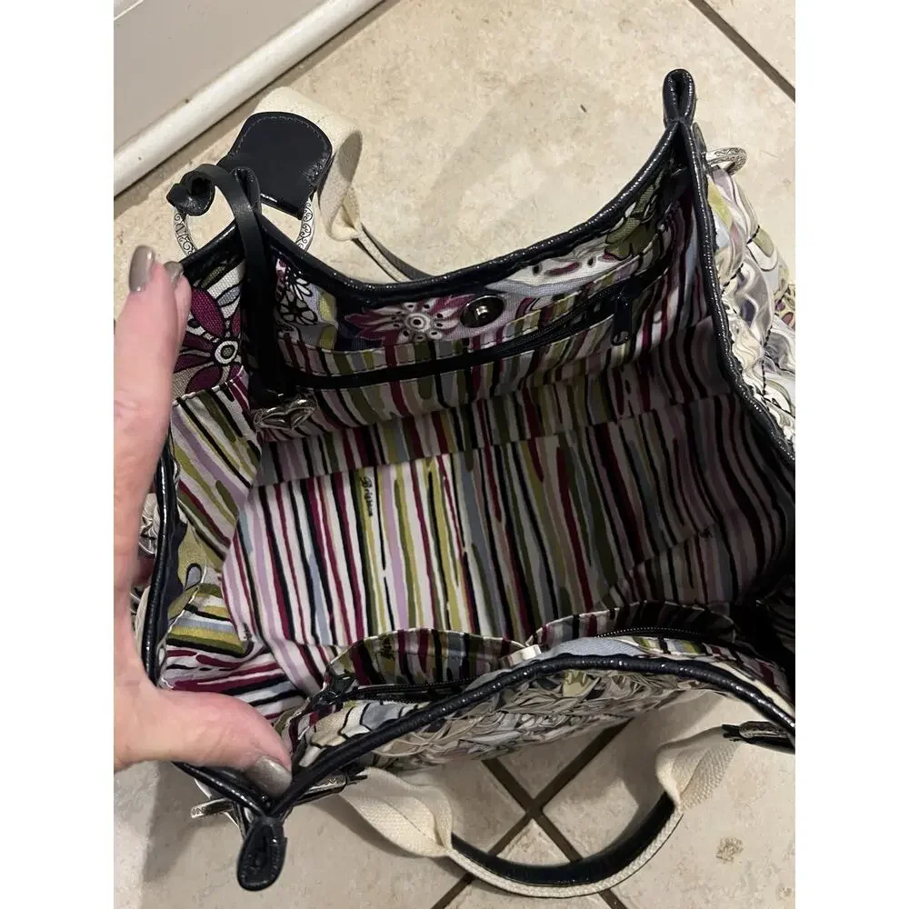 Brighton Blue Purple Floral Paisley Quilted Vinyl Covered Tote Bag 17x10x6 - Picture 8 of 16